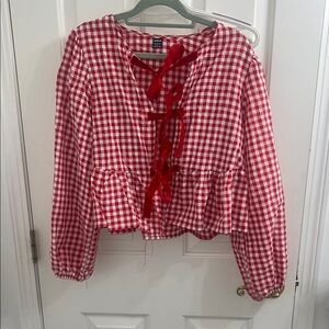 SHEIN Red and White Checkered Top
